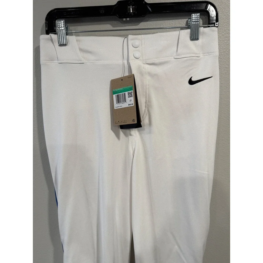 Nike Boys XL White Baseball‎ Softball Pants Blue Side Stripe DX9171-100 NWT